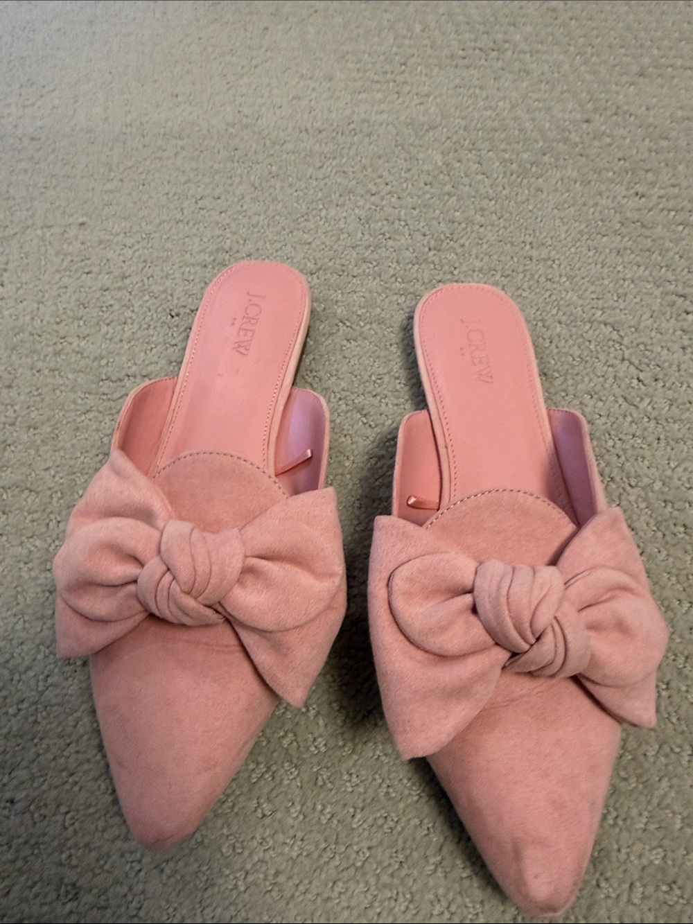 J. Crew Pink Suede Knot Bow Pointed Mules